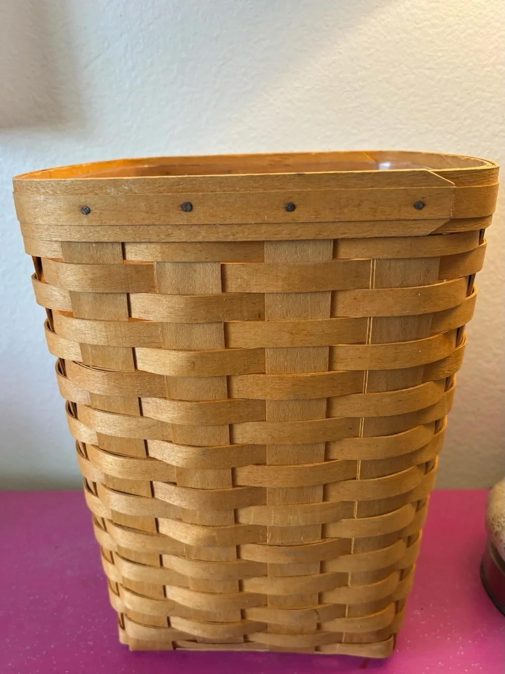Vintage 1996 Longaberger Waste Basket with Plastic Protector, Honey-Tone